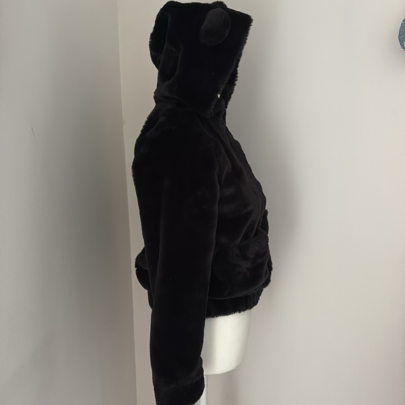 H$M Girls Black Faux Fur Hooded Jacket Size 12 - Picture 3 of 4